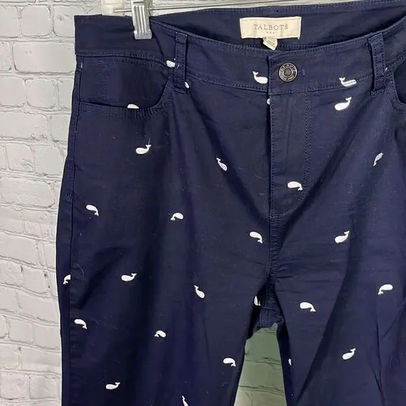 10 Talbots Navy Embroidered White Whale Ankle Pant - Picture 3 of 7